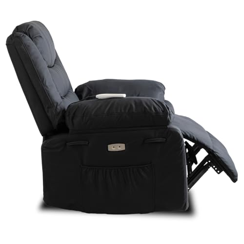 MEBEL ELITE Jasper – Massagesessel Schwarz aus Kunstleder – Exklusiver Relaxsessel in Lederoptik mit Massagefunktion – Elektrisch Verstellbarer Massagestuhl für Heimkino & Wohnzimmer