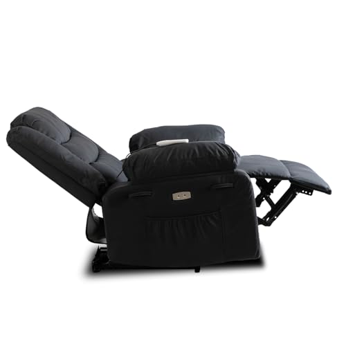 MEBEL ELITE Jasper – Massagesessel Schwarz aus Kunstleder – Exklusiver Relaxsessel in Lederoptik mit Massagefunktion – Elektrisch Verstellbarer Massagestuhl für Heimkino & Wohnzimmer