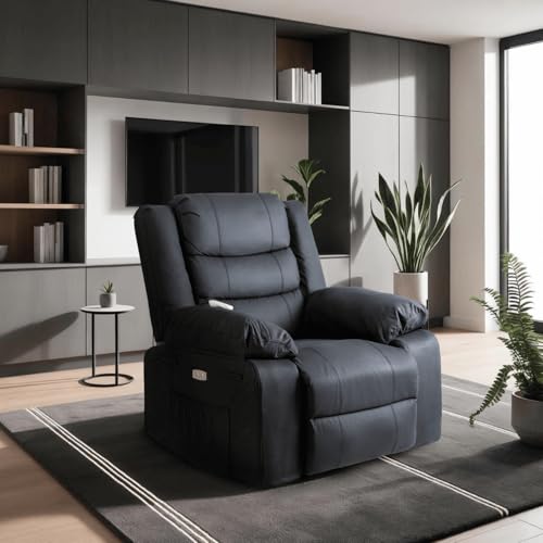 MEBEL ELITE Jasper – Massagesessel Schwarz aus Kunstleder – Exklusiver Relaxsessel in Lederoptik mit Massagefunktion – Elektrisch Verstellbarer Massagestuhl für Heimkino & Wohnzimmer