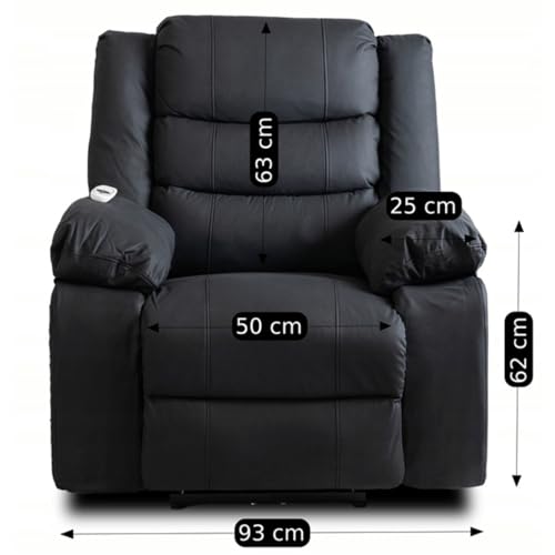 MEBEL ELITE Jasper – Massagesessel Schwarz aus Kunstleder – Exklusiver Relaxsessel in Lederoptik mit Massagefunktion – Elektrisch Verstellbarer Massagestuhl für Heimkino & Wohnzimmer