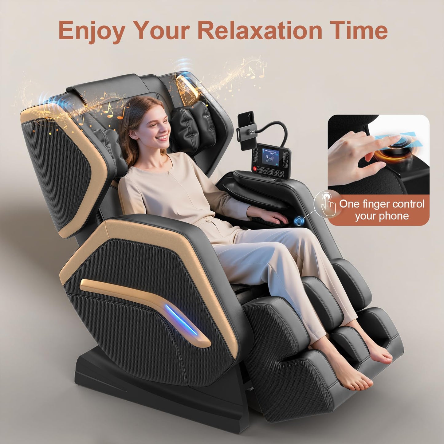 NAGLIFOR Massagesessel,Ganzkörper-Massagestuhl, 14 Massagerollen, Rücken- und Beinheizung, Fußmassage, 8 Airbags, Bluetooth-Lautsprecher, Touch-Fernbedienung für Familie und Freunde