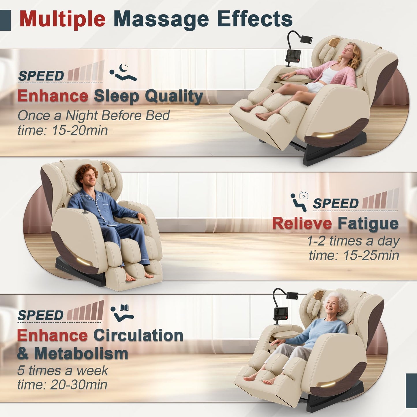 Ganzkörper Massagesessel mit 14 Massagerollen, 8 Airbags, Massagesessel mit Wärmefunktion-Beine und Taillenheizung, Bluetooth-Lautsprecher, Touchscreen-Controller, Zero-Gravity-Liegestuhl für Heimkino