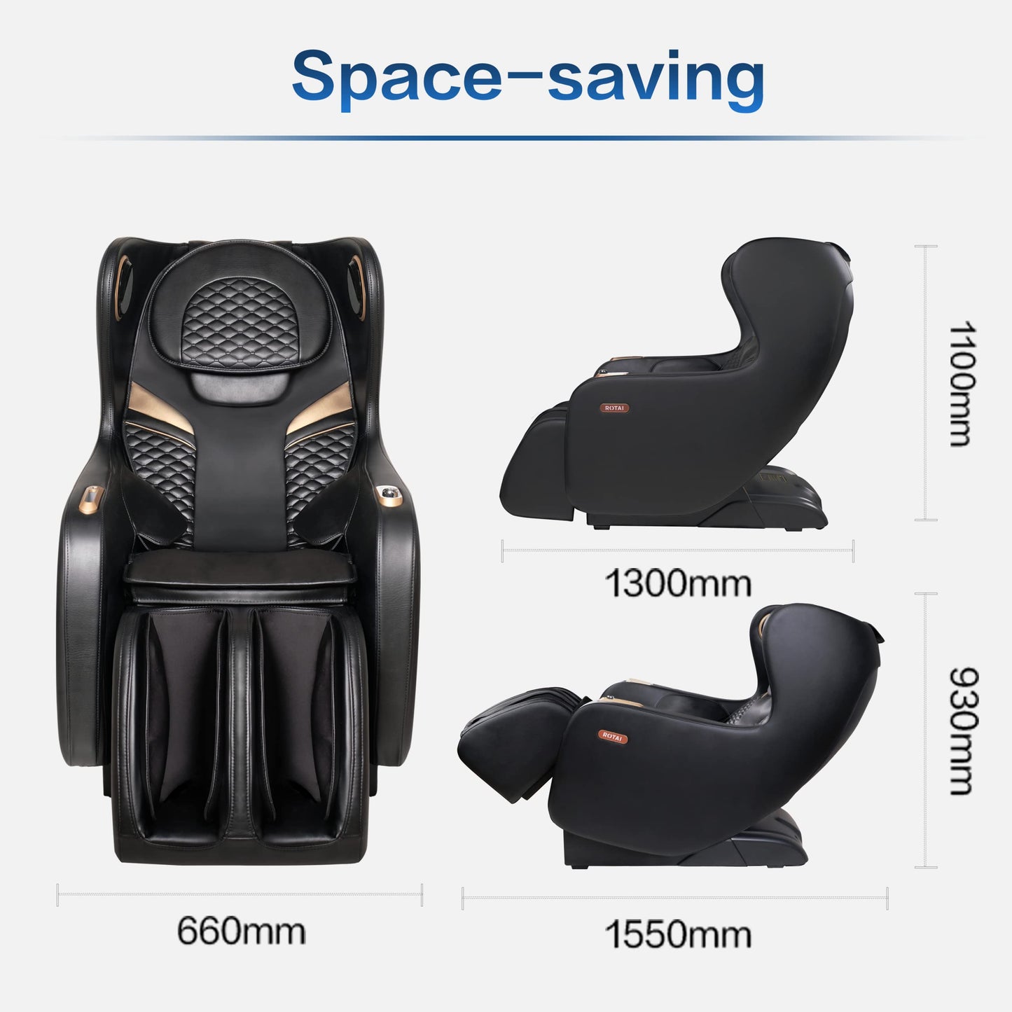 Rotai Massagesessel 3D Massagestuhl mit SL-Schiene Elektrischer Fernsehsessel Kleiner Massagesessel mit Automatikprogramme-USB, Bluetooth