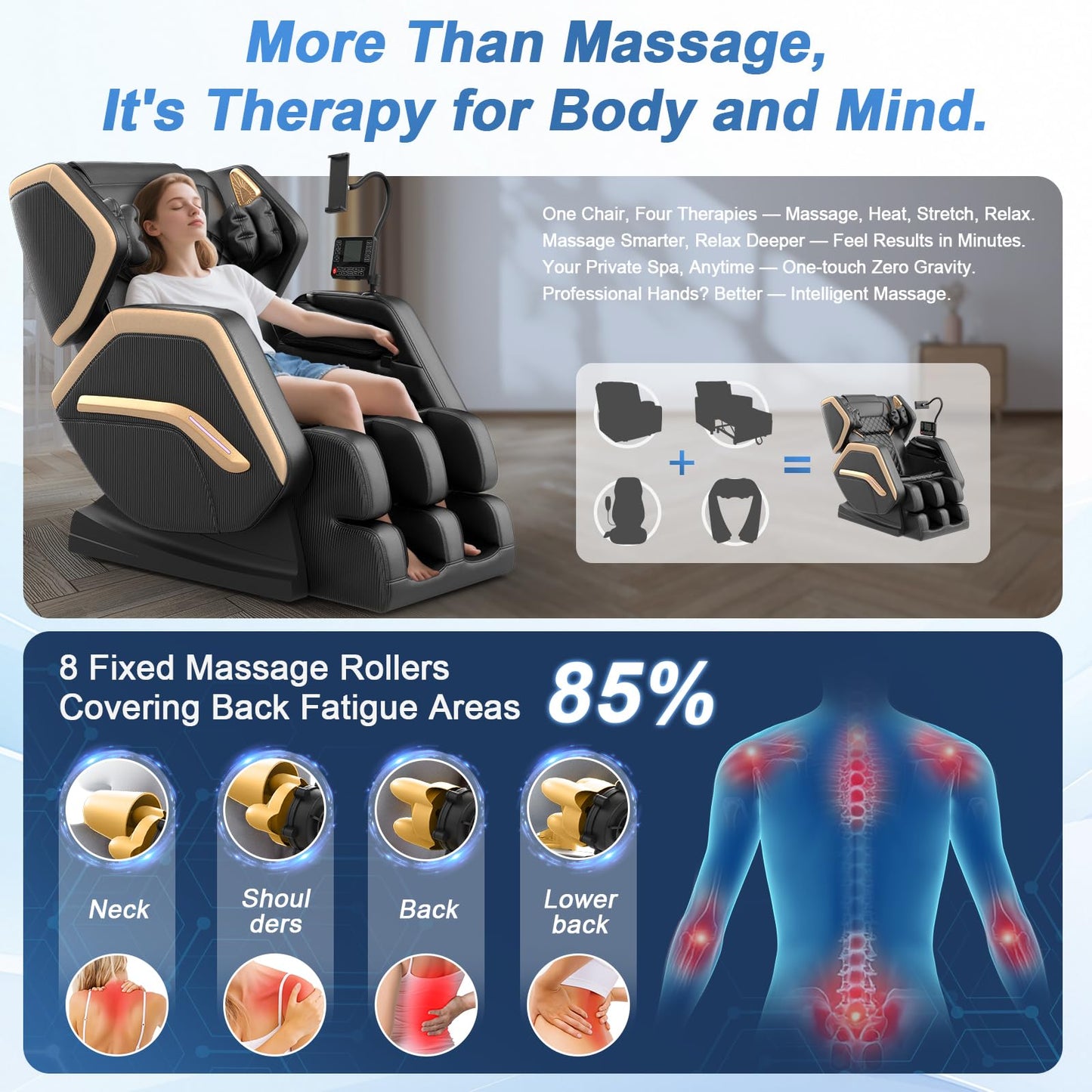 NAGLIFOR Massagesessel, Ganzkörper-Massagestuhl mit 14 Rollen, 8 Airbags Massage, Heizfunktion, Fußmassage, Bluetooth-Lautsprecher, Touch-Fernbedienung