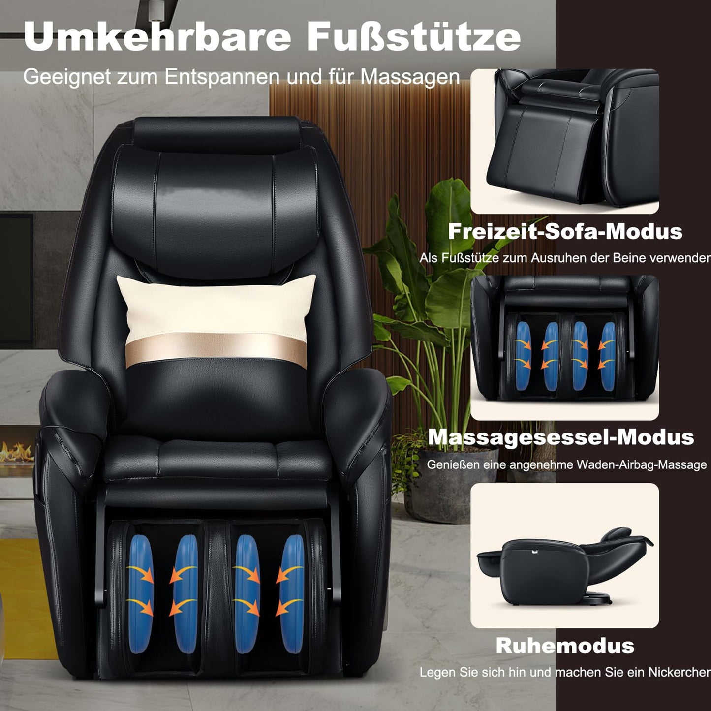 COSTWAY Elektrischer Massagesessel, Zero Gravity SL Spur Massagestuhl, Relaxsessel Liegestuhl mit Ganzkörpermassage, Rückenheizung, Wadenairbag-Massage, Fernbedienung, Rädern & Kissen (Schwarz)