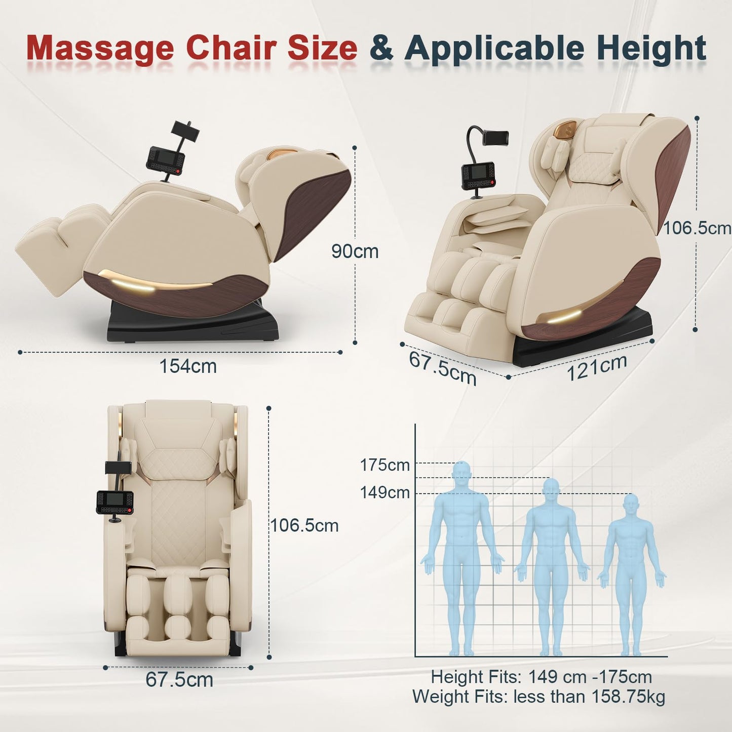 Ganzkörper Massagesessel mit 14 Massagerollen, 8 Airbags, Massagesessel mit Wärmefunktion-Beine und Taillenheizung, Bluetooth-Lautsprecher, Touchscreen-Controller, Zero-Gravity-Liegestuhl für Heimkino