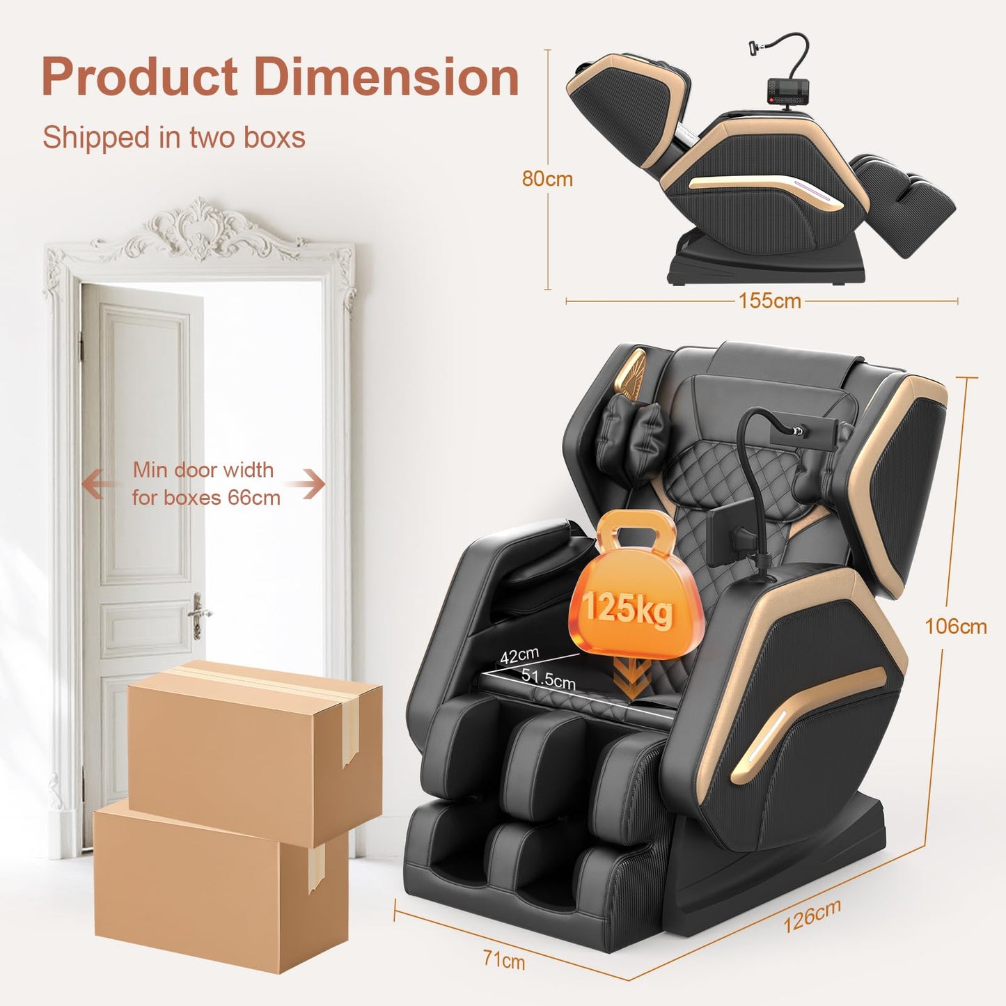 NAGLIFOR Massagesessel,Ganzkörper-Massagestuhl, 14 Massagerollen, Rücken- und Beinheizung, Fußmassage, 8 Airbags, Bluetooth-Lautsprecher, Touch-Fernbedienung für Familie und Freunde
