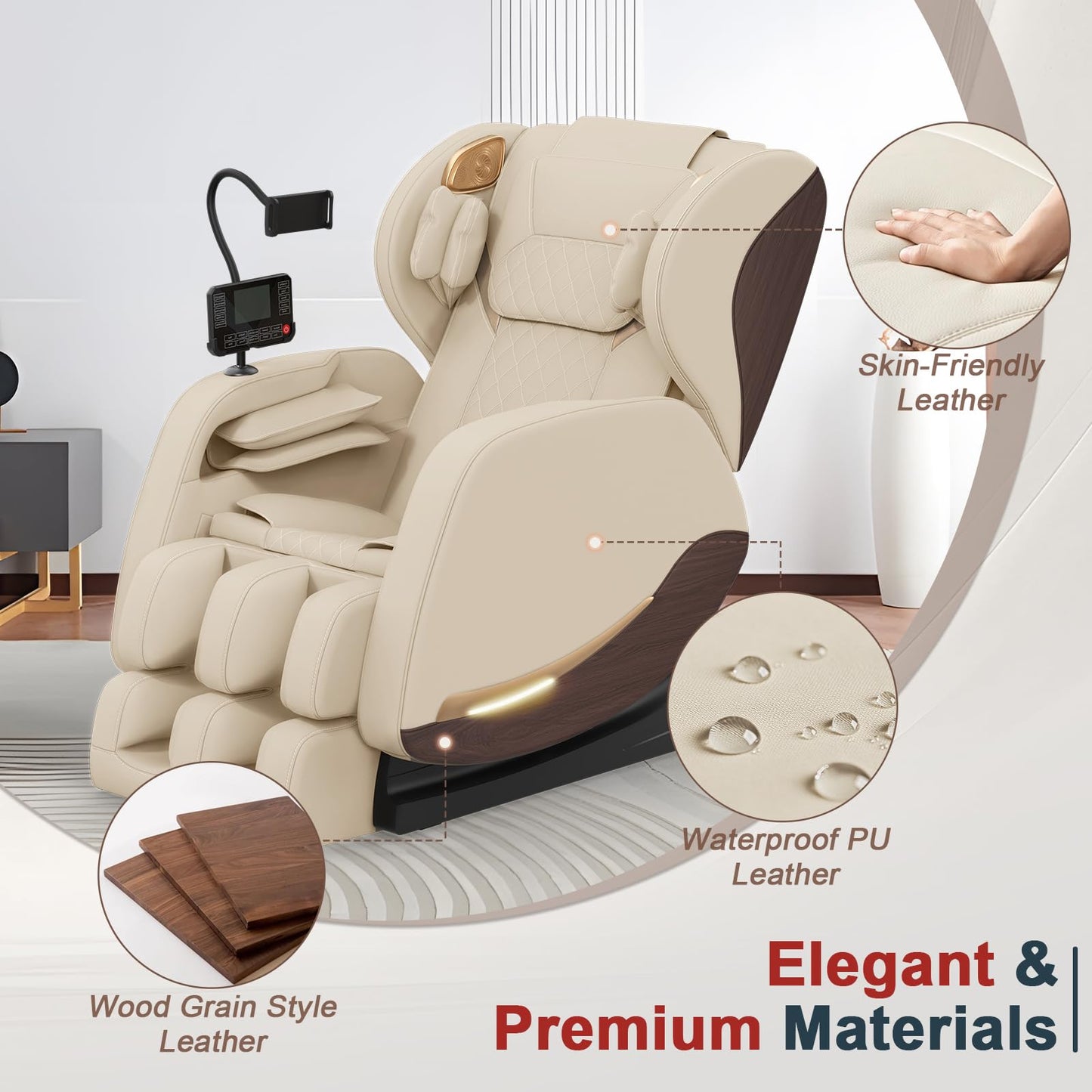 Ganzkörper Massagesessel mit 14 Massagerollen, 8 Airbags, Massagesessel mit Wärmefunktion-Beine und Taillenheizung, Bluetooth-Lautsprecher, Touchscreen-Controller, Zero-Gravity-Liegestuhl für Heimkino