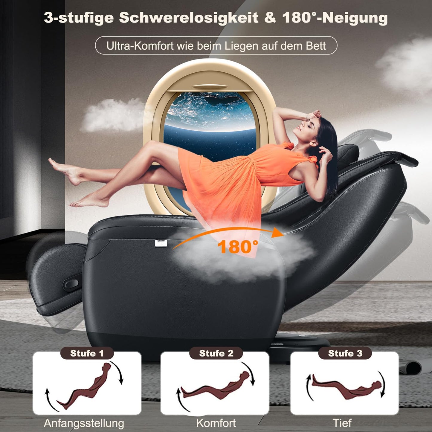 COSTWAY Elektrischer Massagesessel, Zero Gravity SL Spur Massagestuhl, Relaxsessel Liegestuhl mit Ganzkörpermassage, Rückenheizung, Wadenairbag-Massage, Fernbedienung, Rädern & Kissen (Schwarz)