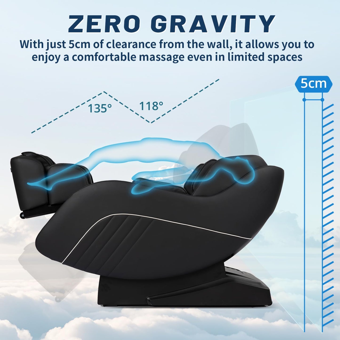 HealthRelife Massagestuhl mit Shiatsu Massagesessel Ganzkörpermassage Zero Gravity, Bluetooth, DIY Mode(Schwarz)