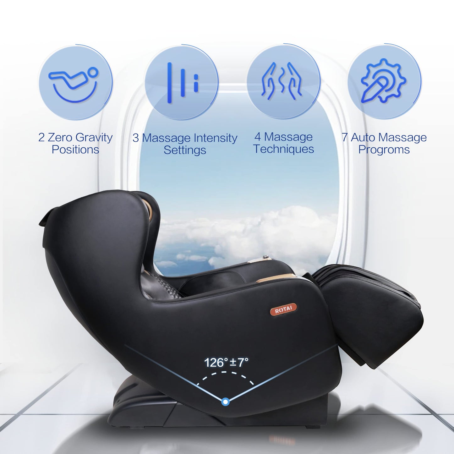 Rotai Massagesessel 3D Massagestuhl mit SL-Schiene Elektrischer Fernsehsessel Kleiner Massagesessel mit Automatikprogramme-USB, Bluetooth
