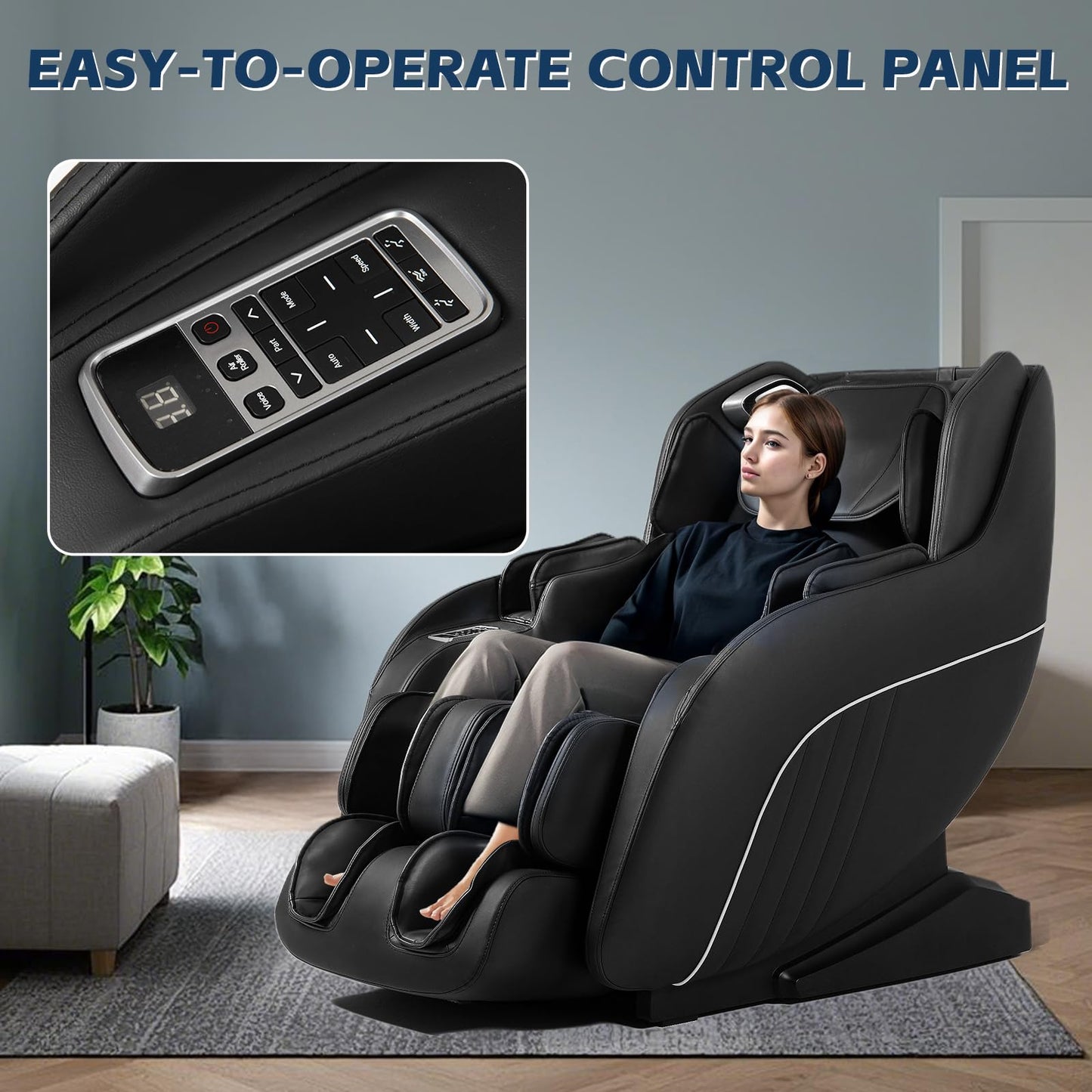 HealthRelife Massagestuhl mit Shiatsu Massagesessel Ganzkörpermassage Zero Gravity, Bluetooth, DIY Mode(Schwarz)