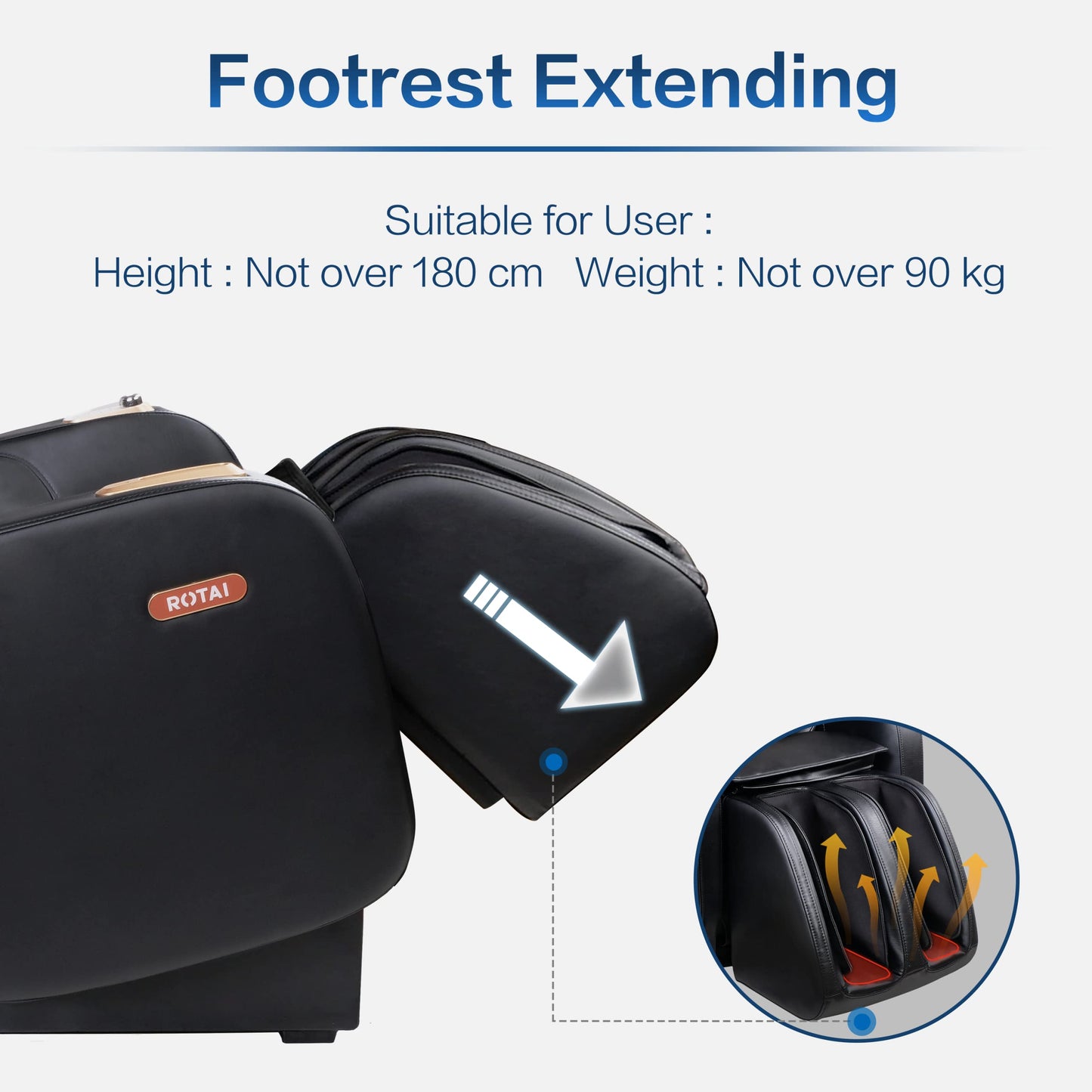 Rotai Massagesessel 3D Massagestuhl mit SL-Schiene Elektrischer Fernsehsessel Kleiner Massagesessel mit Automatikprogramme-USB, Bluetooth