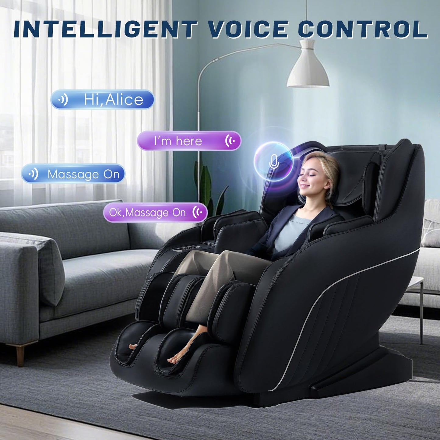 HealthRelife Massagestuhl mit Shiatsu Massagesessel Ganzkörpermassage Zero Gravity, Bluetooth, DIY Mode(Schwarz)
