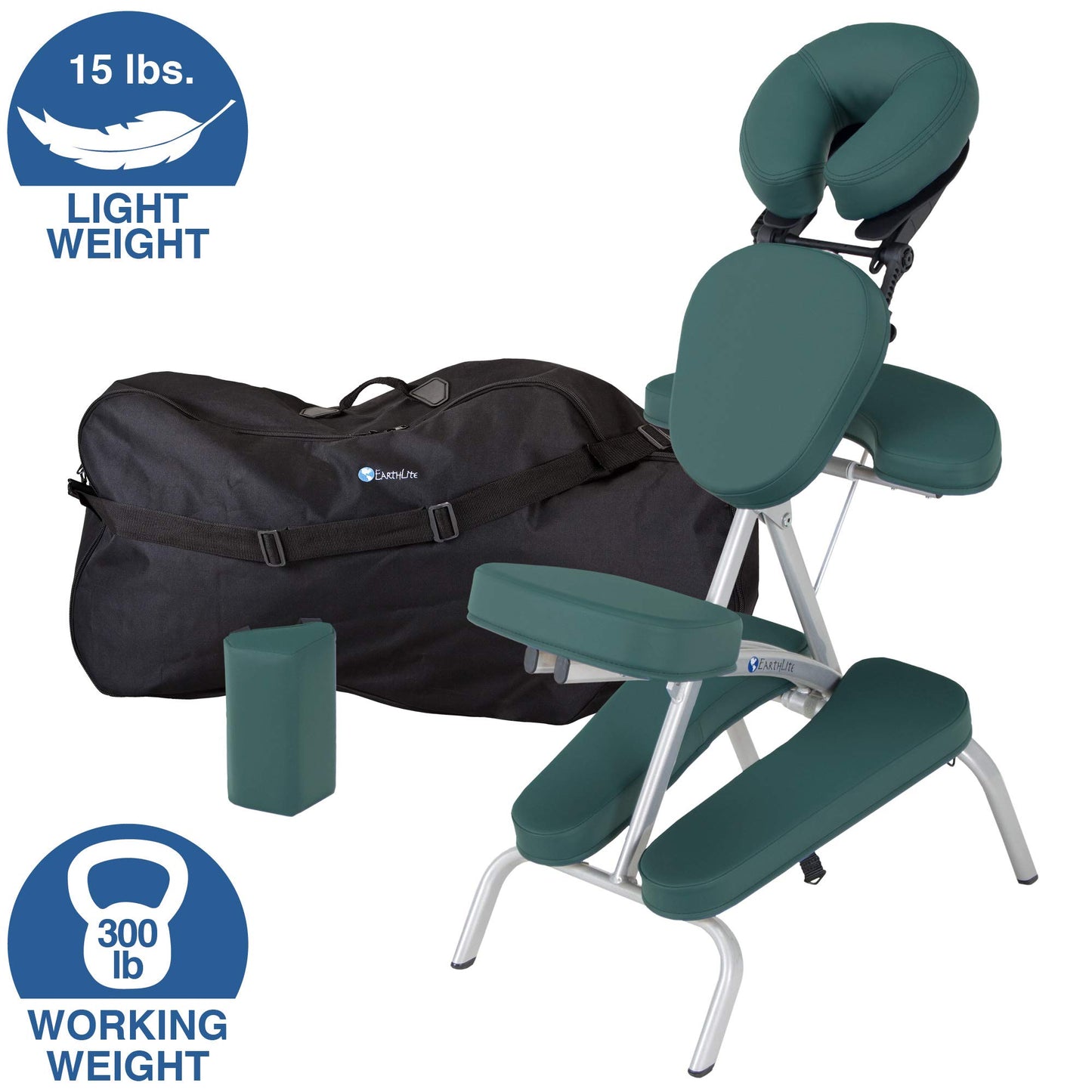 EARTHLITE Vortex Tragbarer Massagestuhl - Klappbar, Kompakt, Stabil & Leicht (6,8kg), inkl. Transporttasche & Brustbeinkissen
