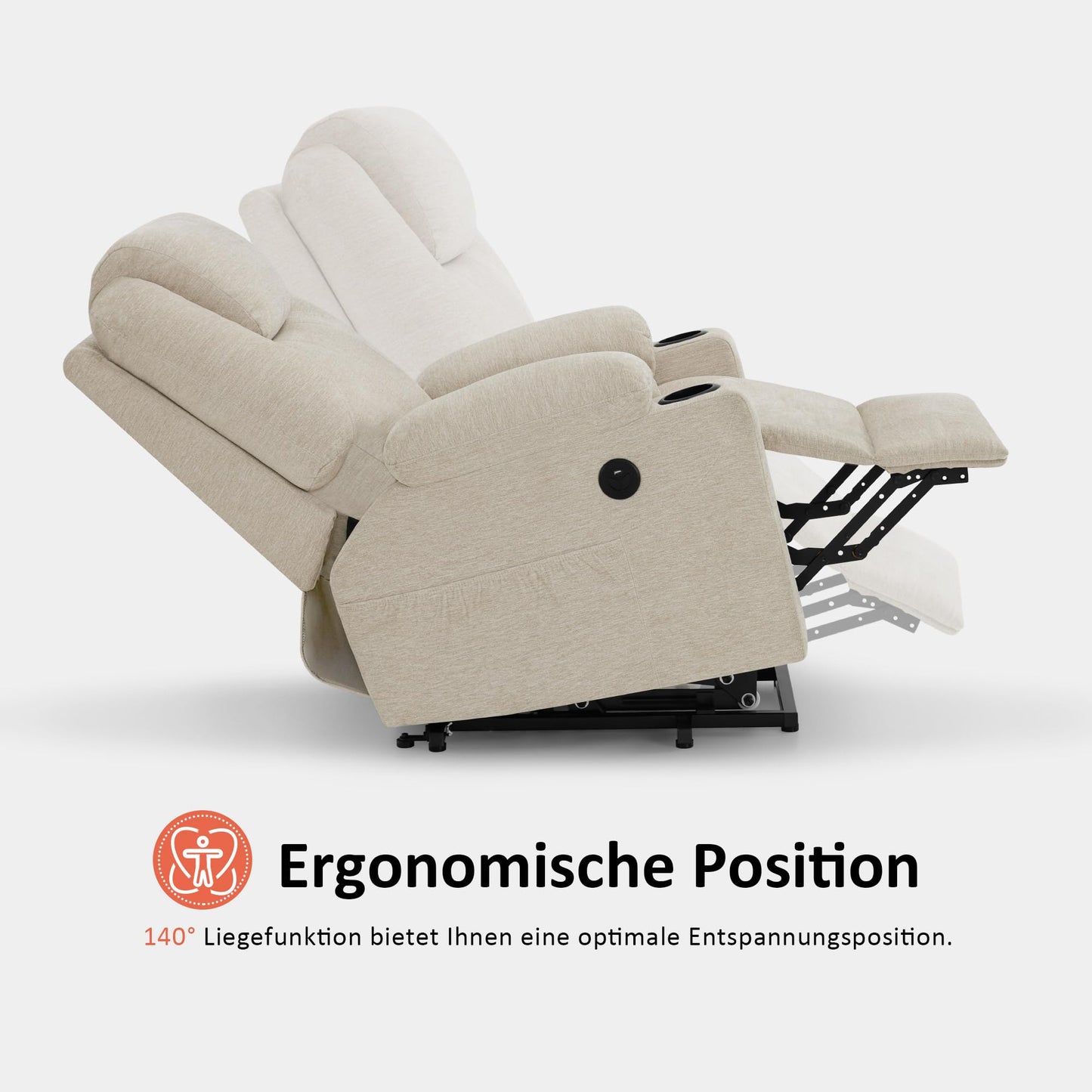 M MCombo Fernsehsessel mit Aufstehhilfe Elektrisch, Relaxsessel mit Liegefunktion bis 140°, Sessel mit Aufstehhilfe, mit Massage & Heizung, Knopf & Fernbedienung Verstellbar, 7040 (Stoff, Beige)