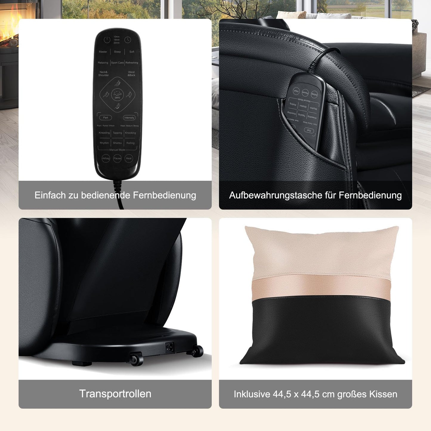 COSTWAY Elektrischer Massagesessel, Zero Gravity SL Spur Massagestuhl, Relaxsessel Liegestuhl mit Ganzkörpermassage, Rückenheizung, Wadenairbag-Massage, Fernbedienung, Rädern & Kissen (Schwarz)