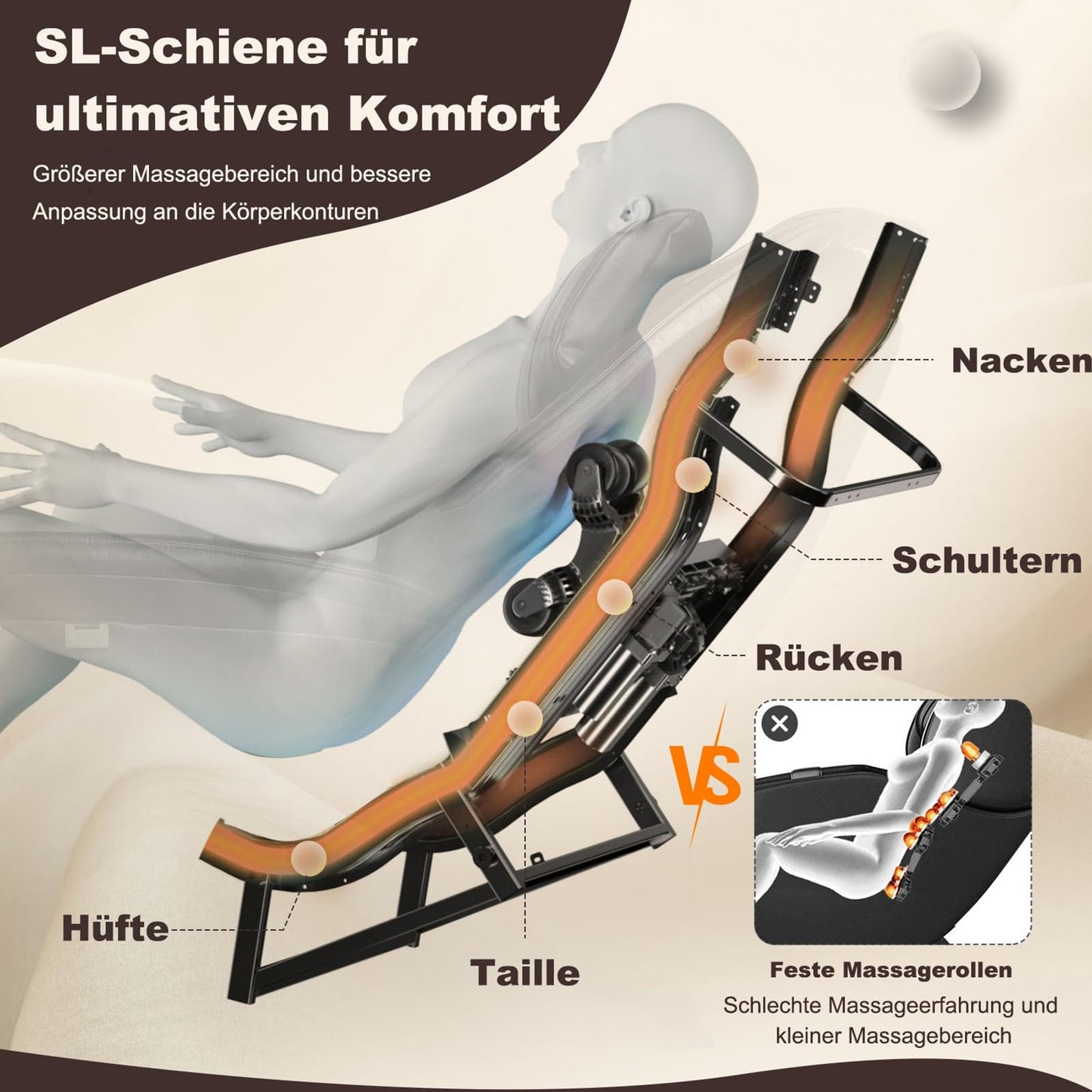 COSTWAY Elektrischer Massagesessel, Zero Gravity SL Spur Massagestuhl, Relaxsessel Liegestuhl mit Ganzkörpermassage, Rückenheizung, Wadenairbag-Massage, Fernbedienung, Rädern & Kissen (Schwarz)