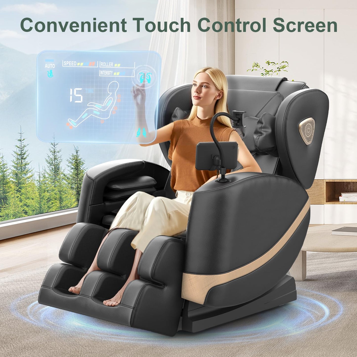 Massagesessel Ganzkörper, Zero Gravity Relaxsessel Massagestühle mit Taillen- und Beinheizung, Komfort-Airbags, Fußrollen, 10 Massagerollen, Bluetooth-Lautsprecher, Fernbedienung