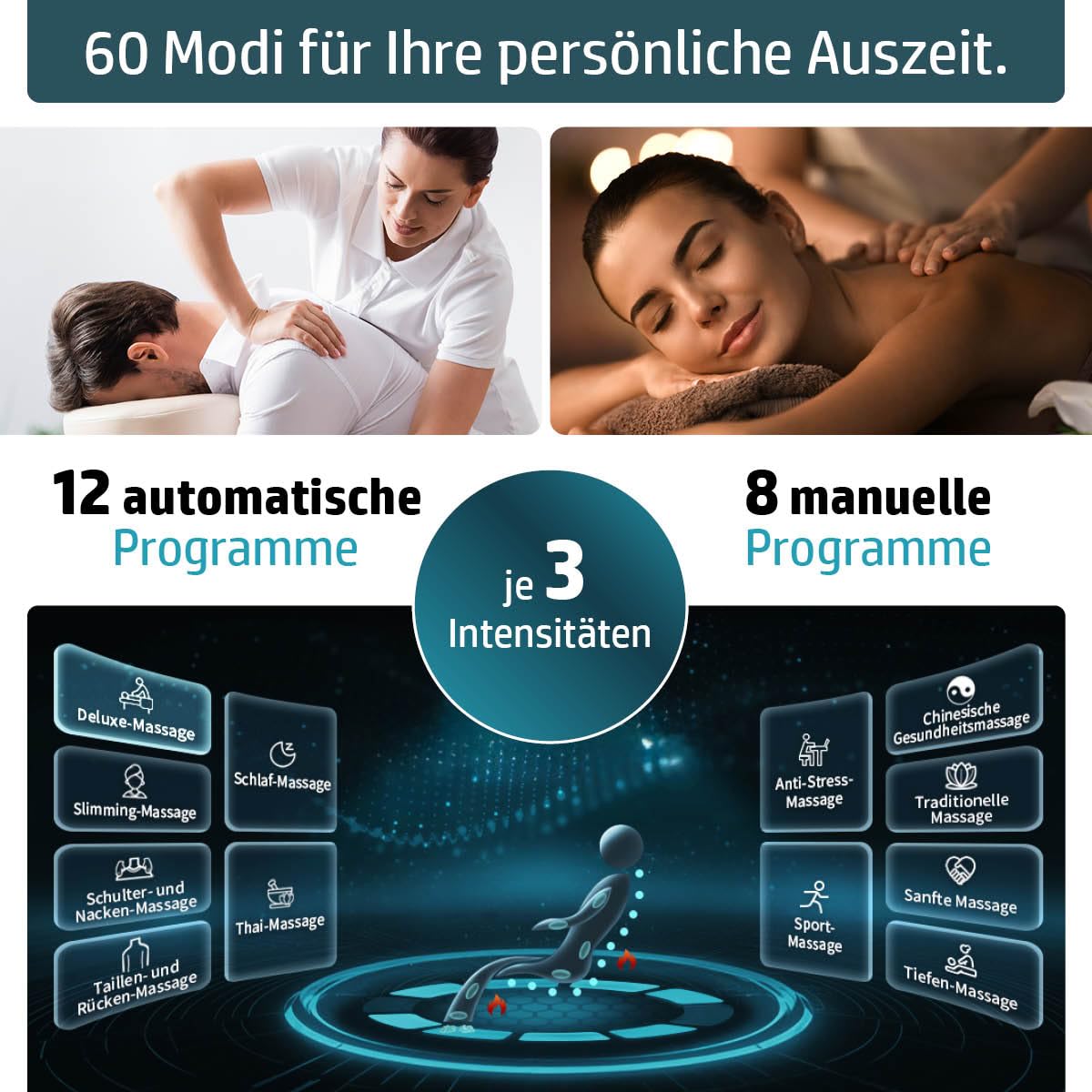 AMBINESS Massagesessel Relaxsessel YUNA | 60 Massageprogramme | deutsche Bediensprache | Zero Gravity-Funktion | 3D-Massagetechnologie Ganzkörpermassage + Wärmefunktion | Vitalwertmessung | Cognac