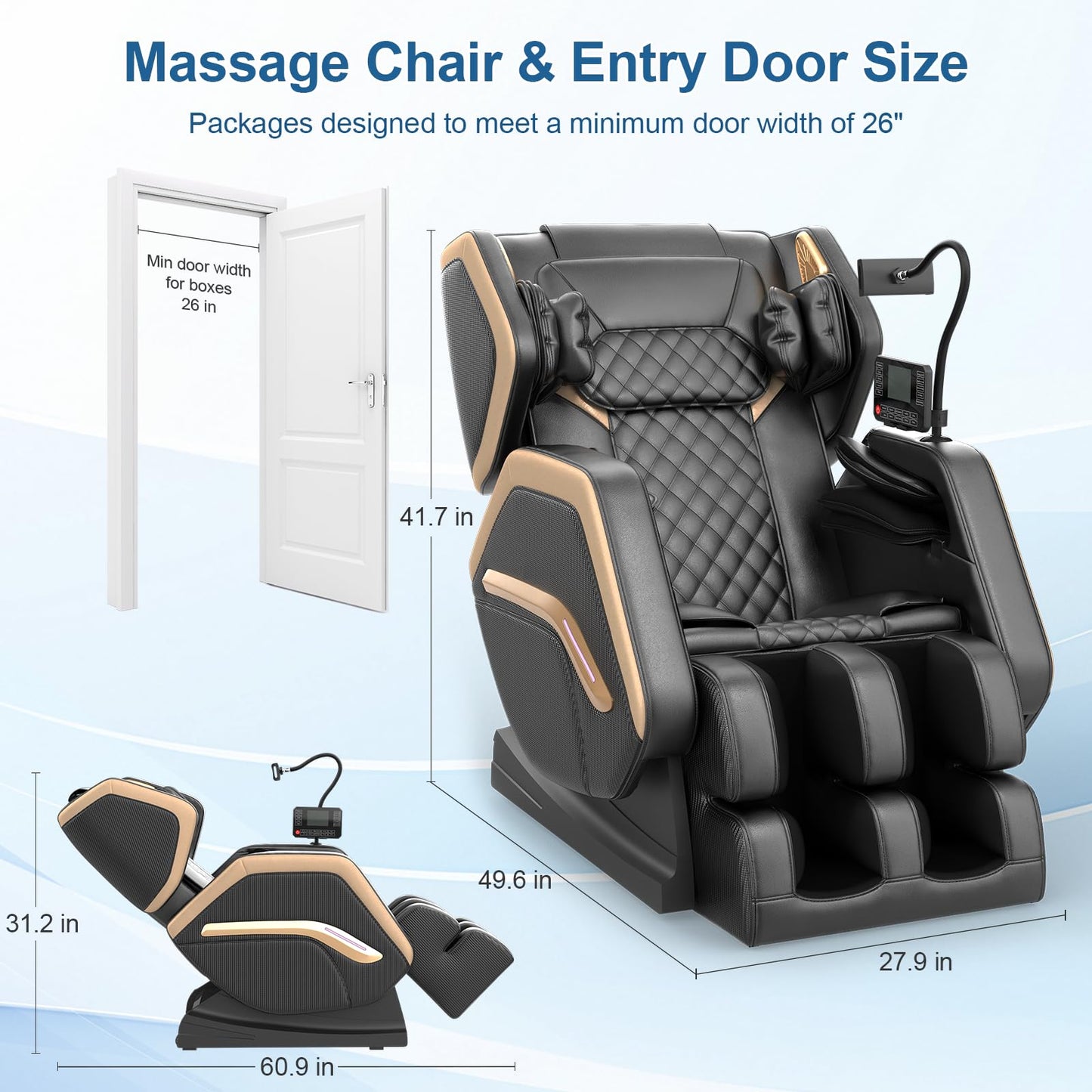 NAGLIFOR Massagesessel, Ganzkörper-Massagestuhl mit 14 Rollen, 8 Airbags Massage, Heizfunktion, Fußmassage, Bluetooth-Lautsprecher, Touch-Fernbedienung