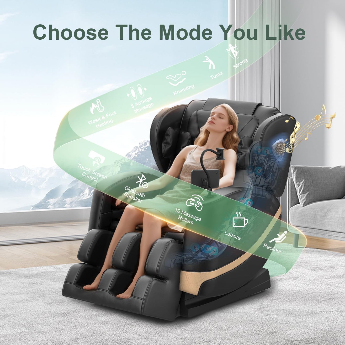 Massagesessel Ganzkörper, Zero Gravity Relaxsessel Massagestühle mit Taillen- und Beinheizung, Komfort-Airbags, Fußrollen, 10 Massagerollen, Bluetooth-Lautsprecher, Fernbedienung