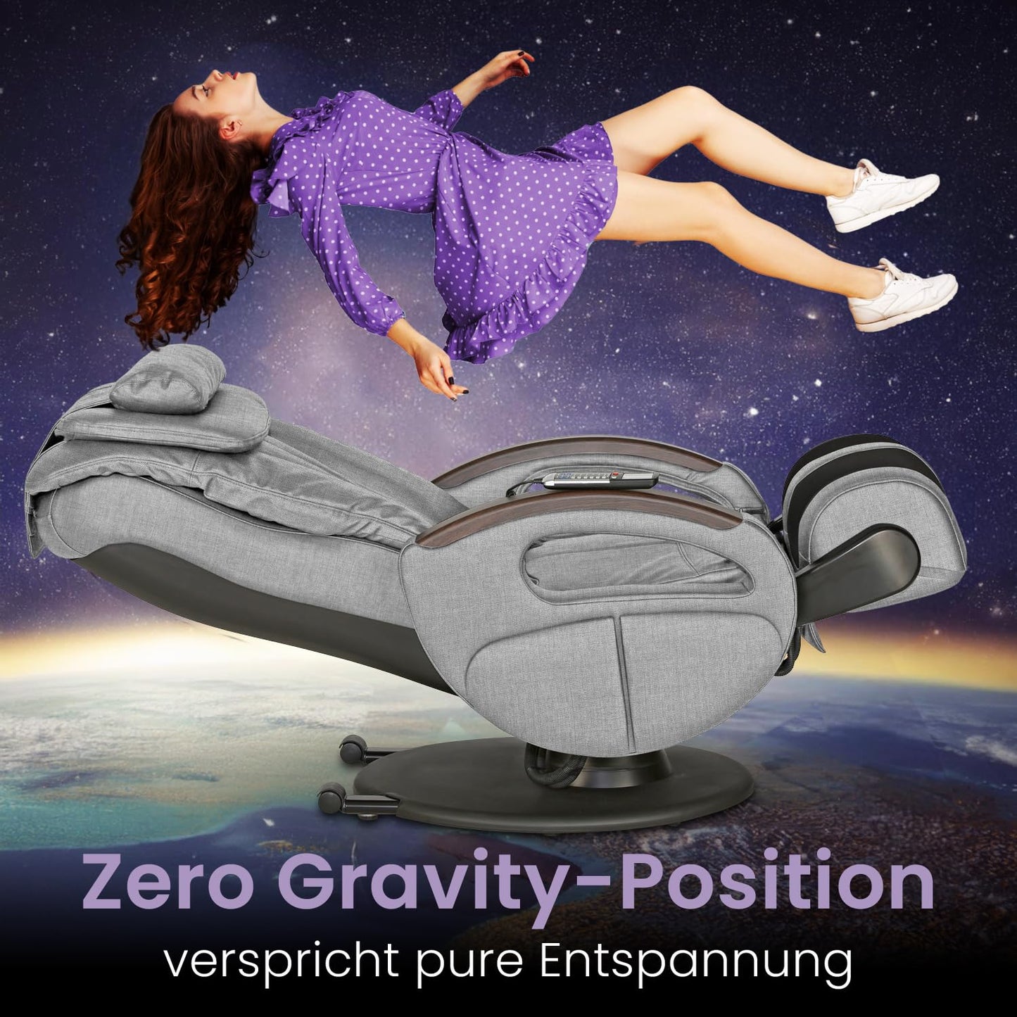 maxVitalis Shiatsu Massagesessel mit Wärmefunktion, Fernsehsessel rollbar, Drehbar, Relaxsessel elektrisch verstellbar, Shiatsu-Massage, 6 Massagearten & 6 Programme (Stoff Graumeliert)