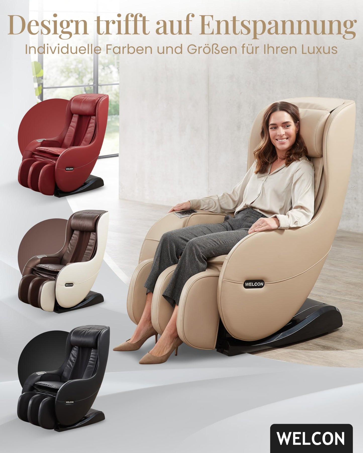 WELCON Massagesessel EASYRELAXX BEIGE - 3D Massagestuhl mit Neigungsverstellung elektrisch, Automatikprogramme Knetmassage Klopfmassage Rollenmassage Airbagmassage Sessel Massagestuhl