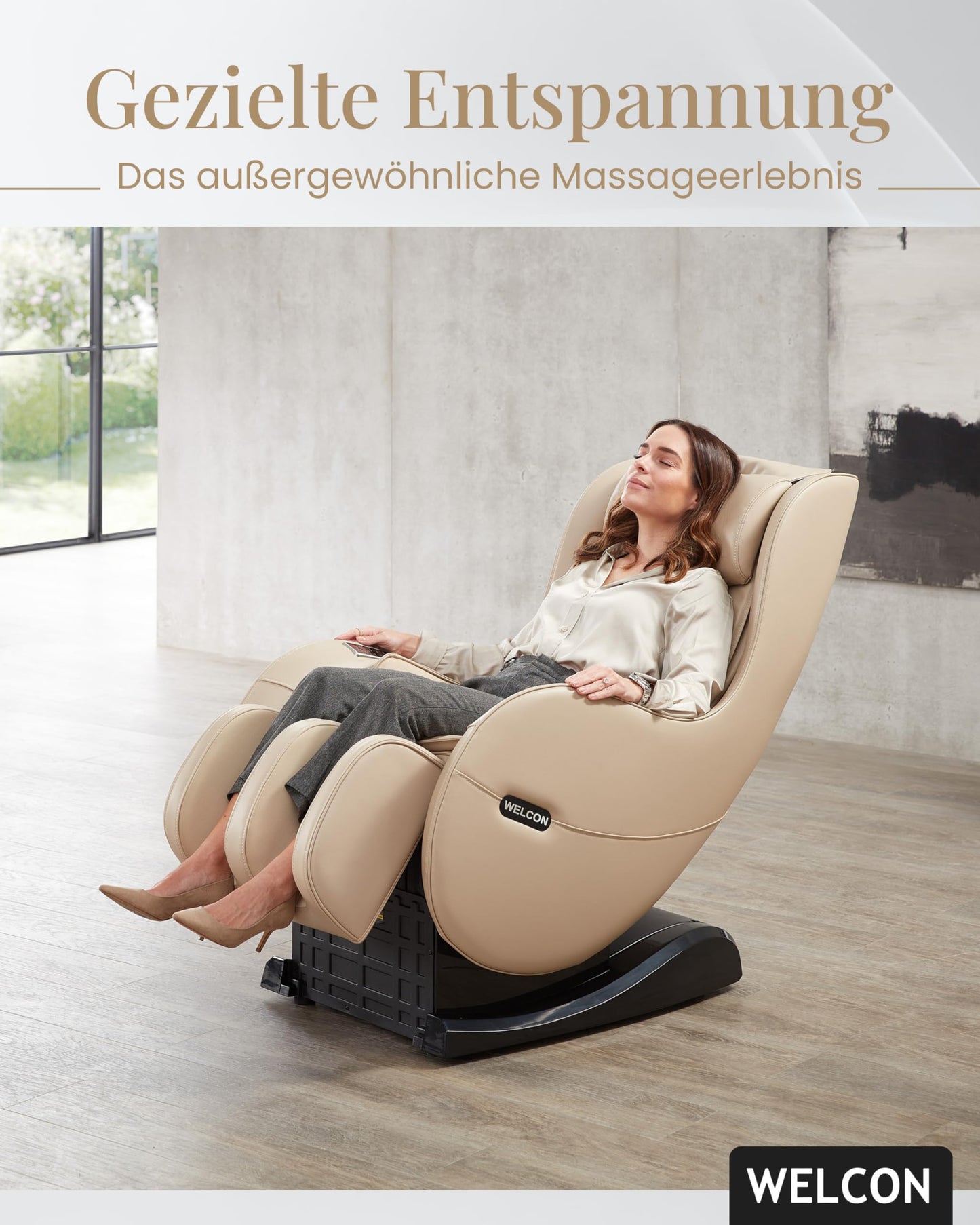 WELCON Massagesessel EASYRELAXX BEIGE - 3D Massagestuhl mit Neigungsverstellung elektrisch, Automatikprogramme Knetmassage Klopfmassage Rollenmassage Airbagmassage Sessel Massagestuhl
