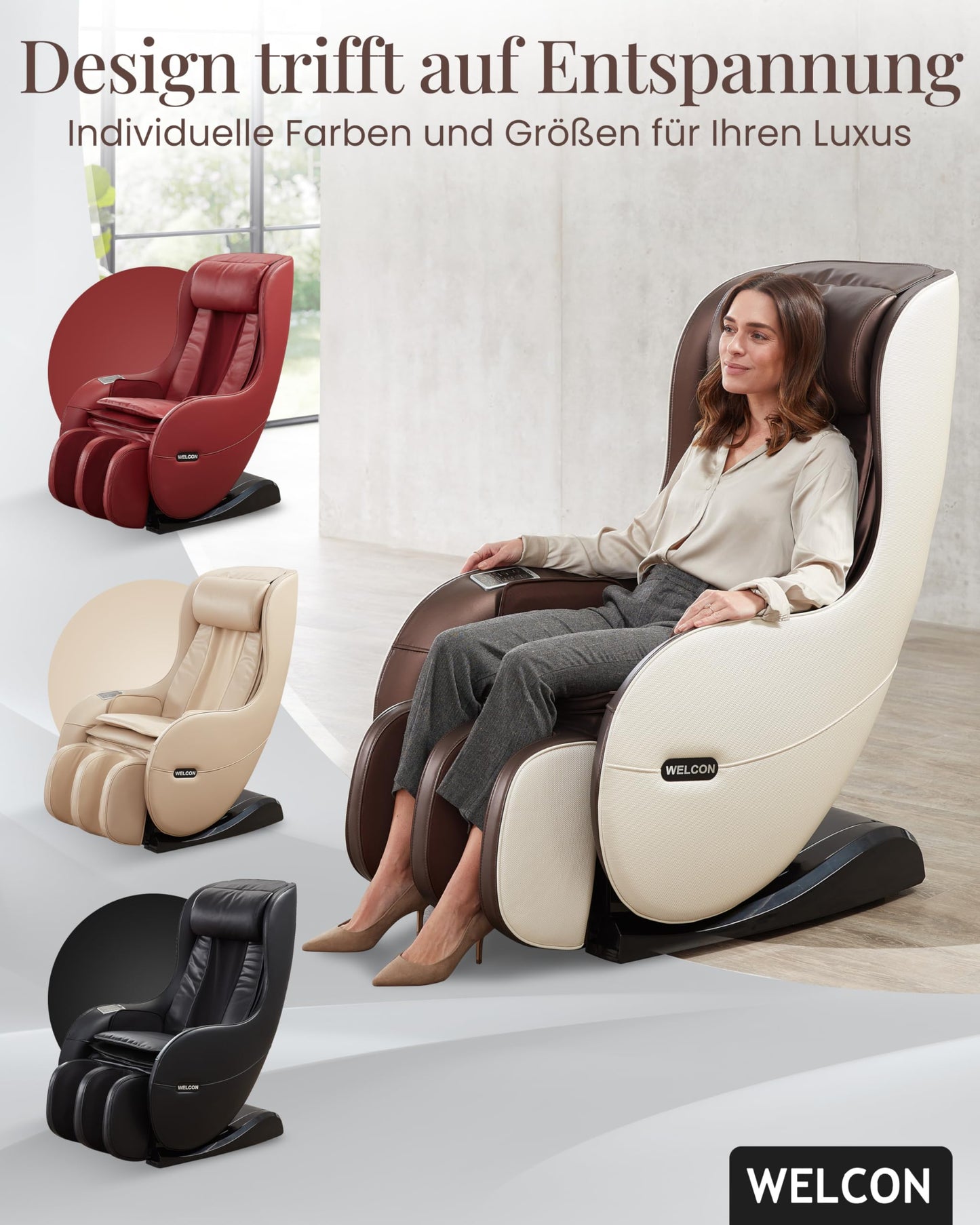 WELCON Massagesessel EASYRELAXX in beige braun mit Automatikprogrammen sowie manueller 3D Massage vom Nacken bis unter die Oberschenkel