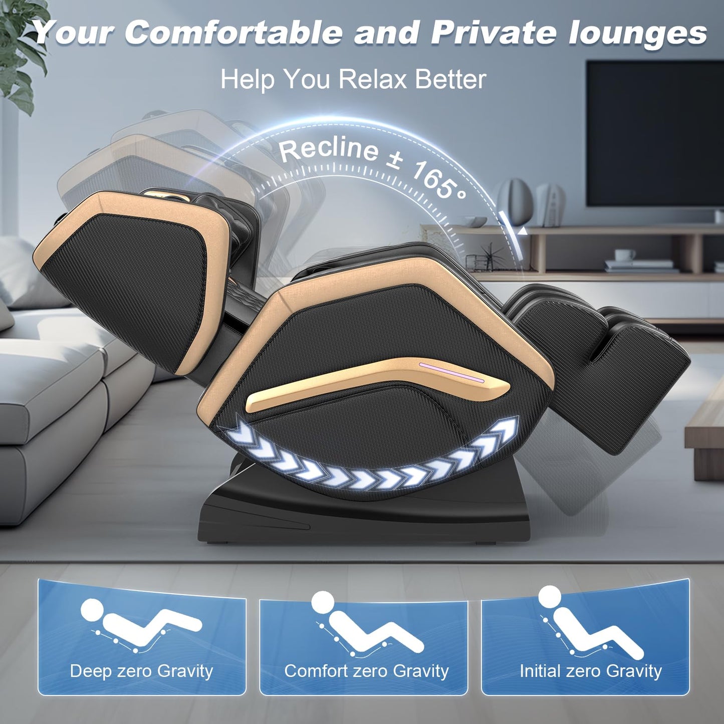 NAGLIFOR Massagesessel, Ganzkörper-Massagestuhl mit 14 Rollen, 8 Airbags Massage, Heizfunktion, Fußmassage, Bluetooth-Lautsprecher, Touch-Fernbedienung
