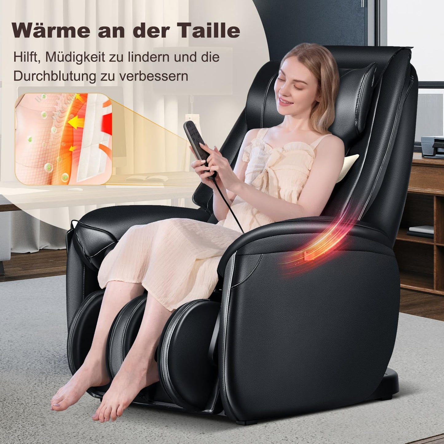 COSTWAY Elektrischer Massagesessel, Zero Gravity SL Spur Massagestuhl, Relaxsessel Liegestuhl mit Ganzkörpermassage, Rückenheizung, Wadenairbag-Massage, Fernbedienung, Rädern & Kissen (Schwarz)