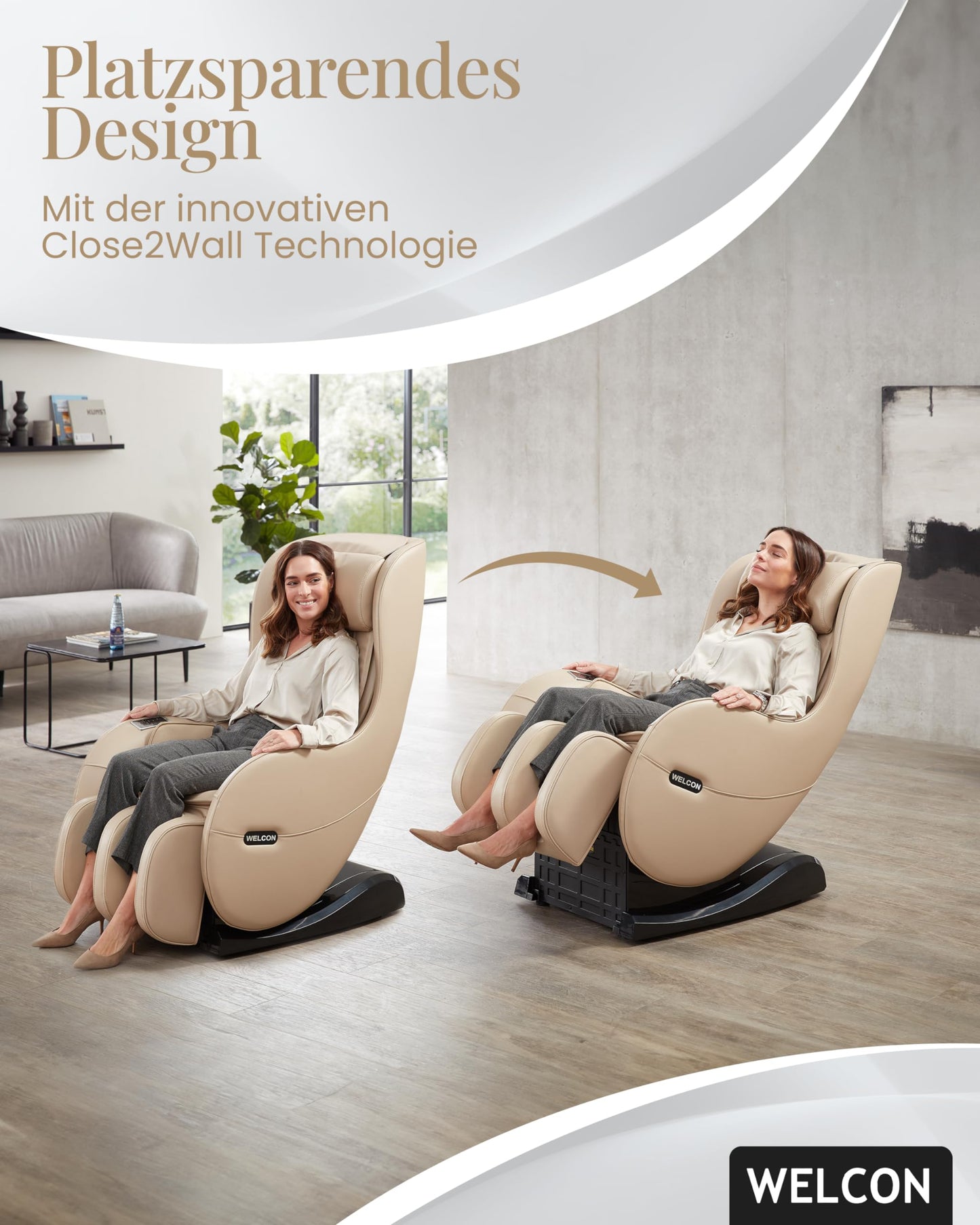 WELCON Massagesessel EASYRELAXX BEIGE - 3D Massagestuhl mit Neigungsverstellung elektrisch, Automatikprogramme Knetmassage Klopfmassage Rollenmassage Airbagmassage Sessel Massagestuhl