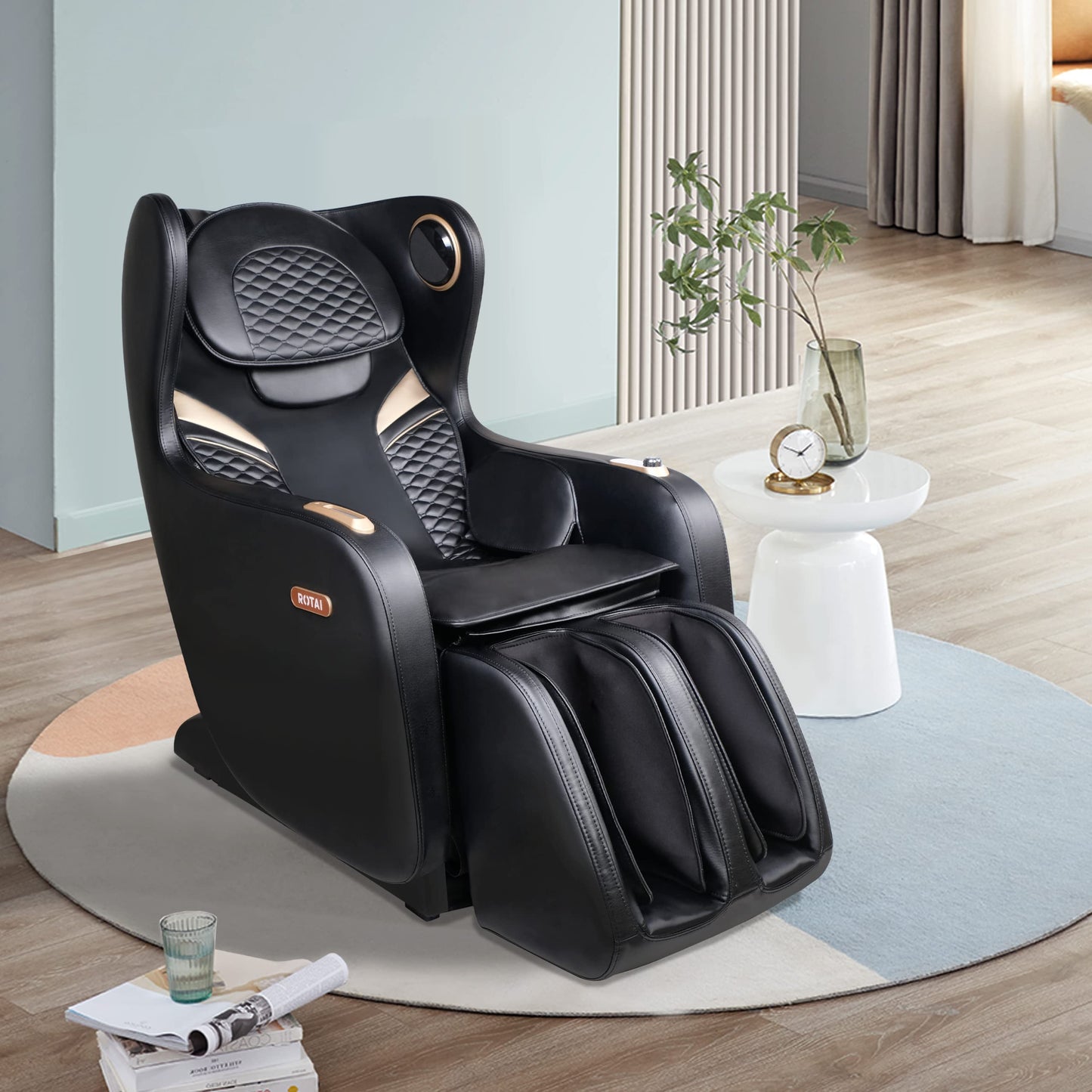 Rotai Massagesessel 3D Massagestuhl mit SL-Schiene Elektrischer Fernsehsessel Kleiner Massagesessel mit Automatikprogramme-USB, Bluetooth