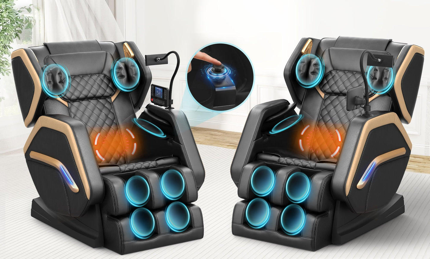 NAGLIFOR Massagesessel,Ganzkörper-Massagestuhl, 14 Massagerollen, Rücken- und Beinheizung, Fußmassage, 8 Airbags, Bluetooth-Lautsprecher, Touch-Fernbedienung für Familie und Freunde