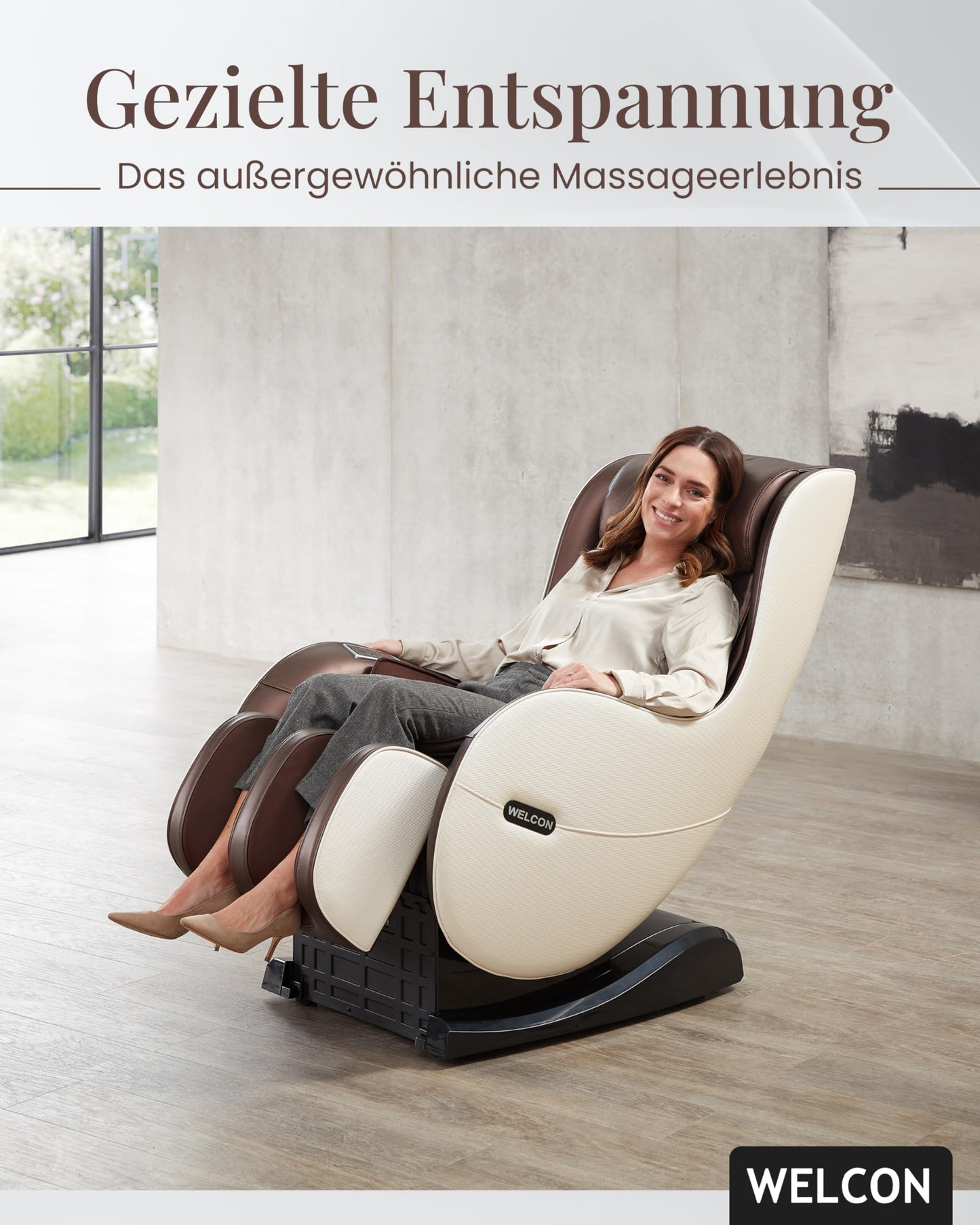 WELCON Massagesessel EASYRELAXX in beige braun mit Automatikprogrammen sowie manueller 3D Massage vom Nacken bis unter die Oberschenkel