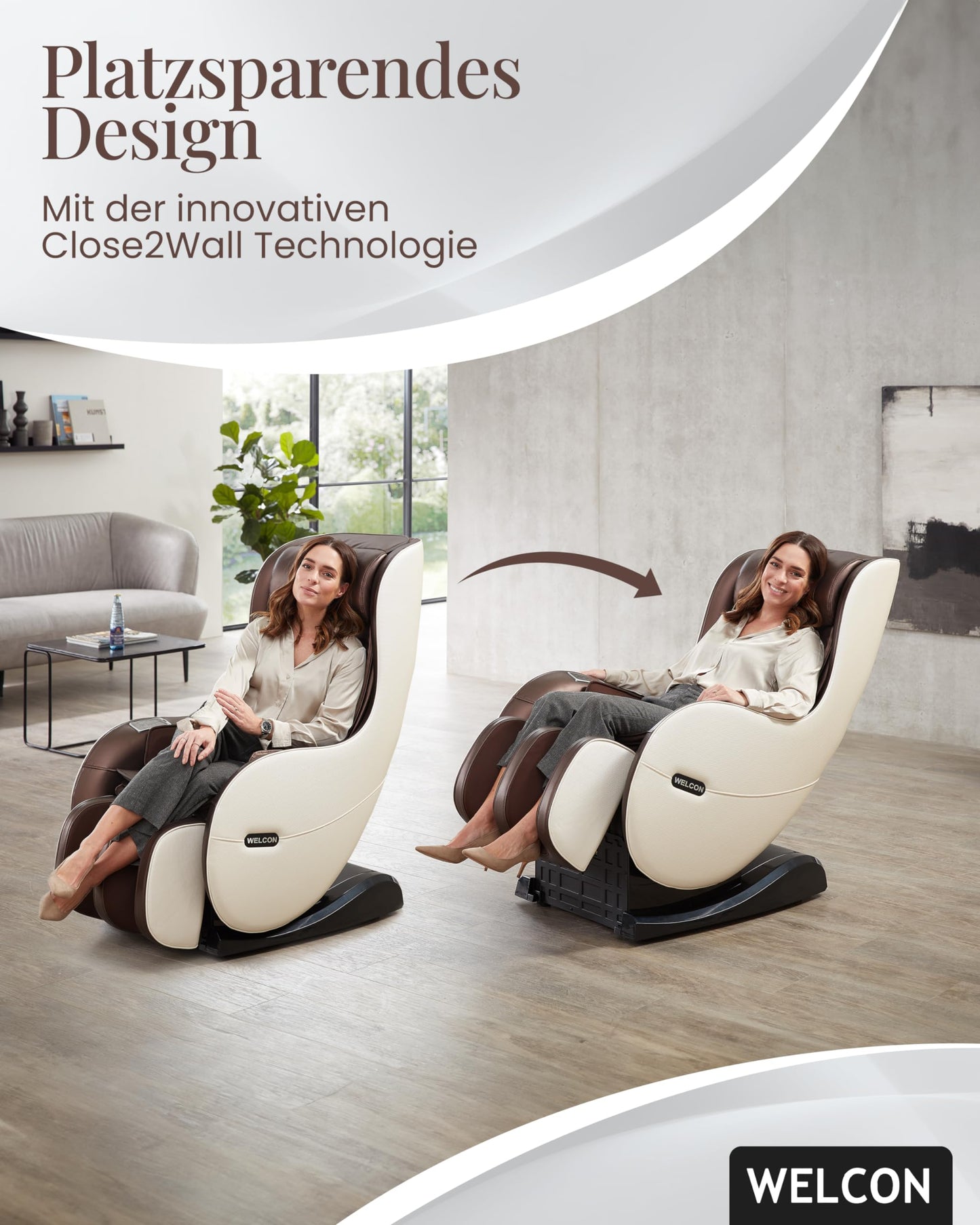 WELCON Massagesessel EASYRELAXX in beige braun mit Automatikprogrammen sowie manueller 3D Massage vom Nacken bis unter die Oberschenkel