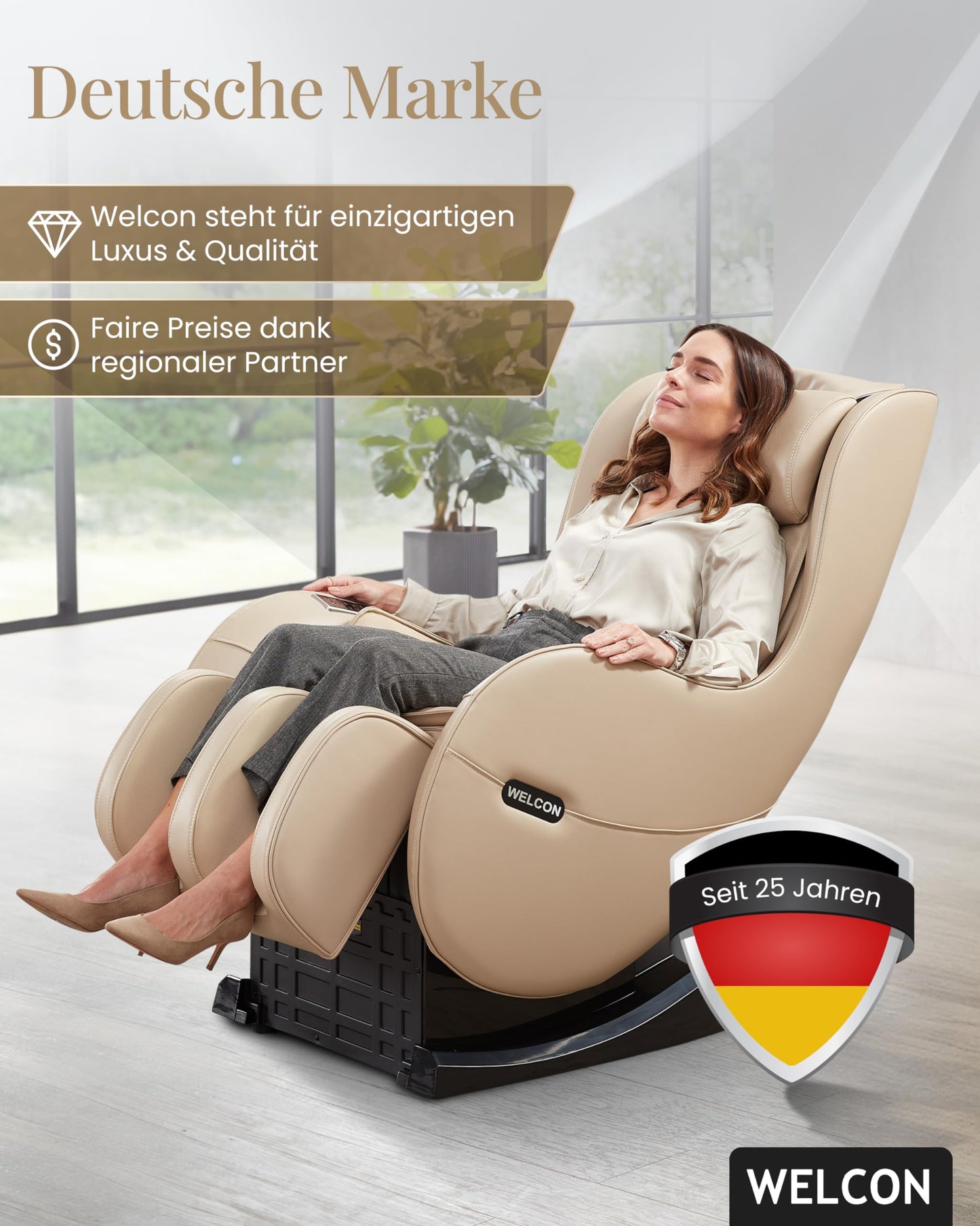 WELCON Massagesessel EASYRELAXX BEIGE - 3D Massagestuhl mit Neigungsverstellung elektrisch, Automatikprogramme Knetmassage Klopfmassage Rollenmassage Airbagmassage Sessel Massagestuhl