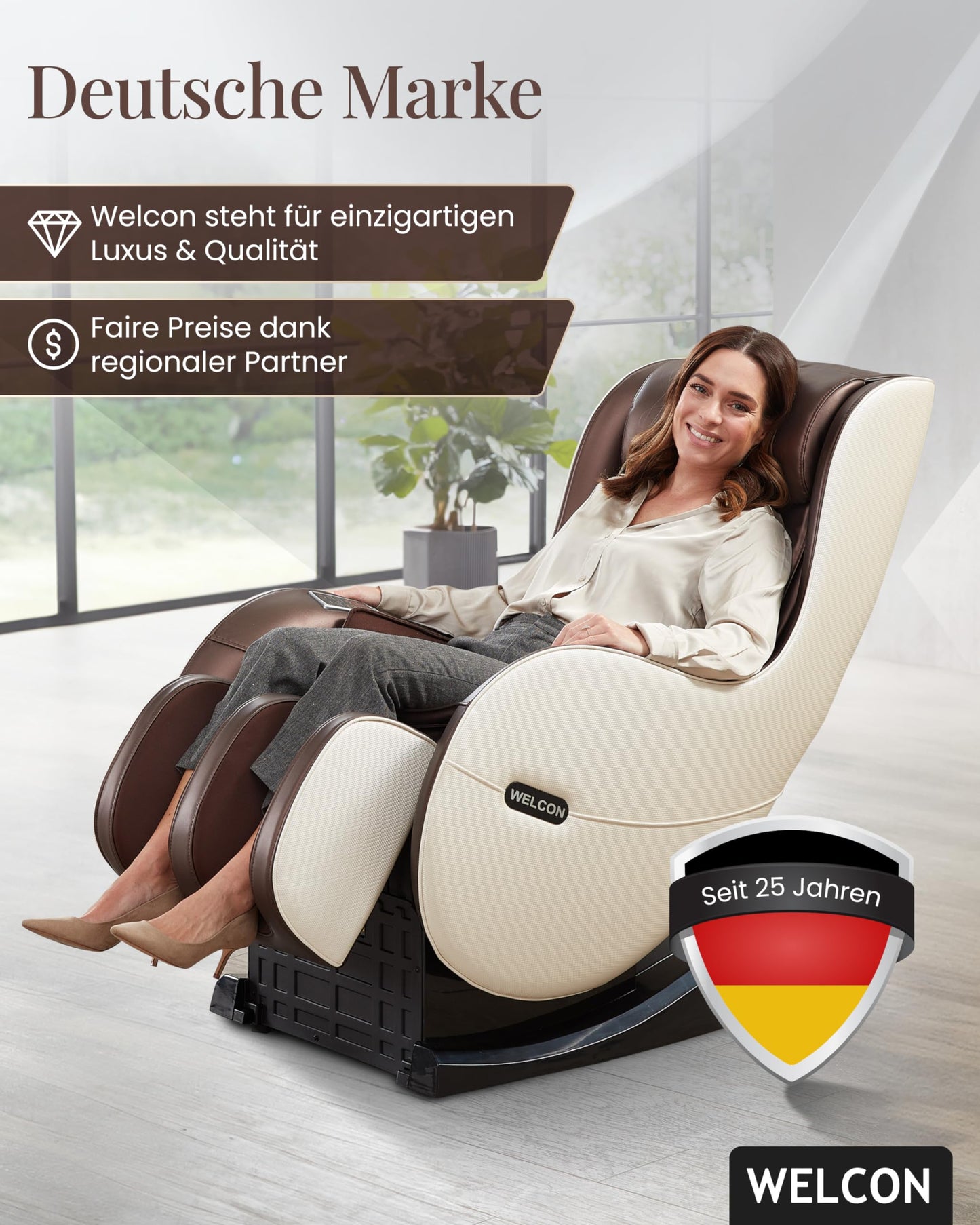 WELCON Massagesessel EASYRELAXX in beige braun mit Automatikprogrammen sowie manueller 3D Massage vom Nacken bis unter die Oberschenkel