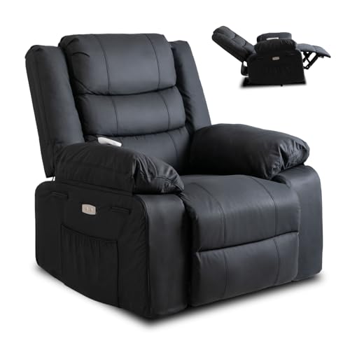 MEBEL ELITE Jasper – Massagesessel Schwarz aus Kunstleder – Exklusiver Relaxsessel in Lederoptik mit Massagefunktion – Elektrisch Verstellbarer Massagestuhl für Heimkino & Wohnzimmer
