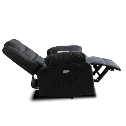 MEBEL ELITE Jasper – Massagesessel Schwarz aus Kunstleder – Exklusiver Relaxsessel in Lederoptik mit Massagefunktion – Elektrisch Verstellbarer Massagestuhl für Heimkino & Wohnzimmer
