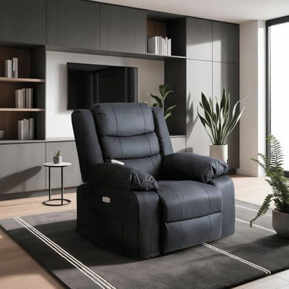 MEBEL ELITE Jasper – Massagesessel Schwarz aus Kunstleder – Exklusiver Relaxsessel in Lederoptik mit Massagefunktion – Elektrisch Verstellbarer Massagestuhl für Heimkino & Wohnzimmer