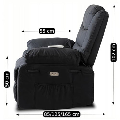 MEBEL ELITE Jasper – Massagesessel Schwarz aus Kunstleder – Exklusiver Relaxsessel in Lederoptik mit Massagefunktion – Elektrisch Verstellbarer Massagestuhl für Heimkino & Wohnzimmer