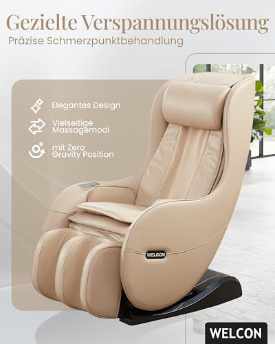 WELCON Massagesessel EASYRELAXX BEIGE - 3D Massagestuhl mit Neigungsverstellung elektrisch, Automatikprogramme Knetmassage Klopfmassage Rollenmassage Airbagmassage Sessel Massagestuhl
