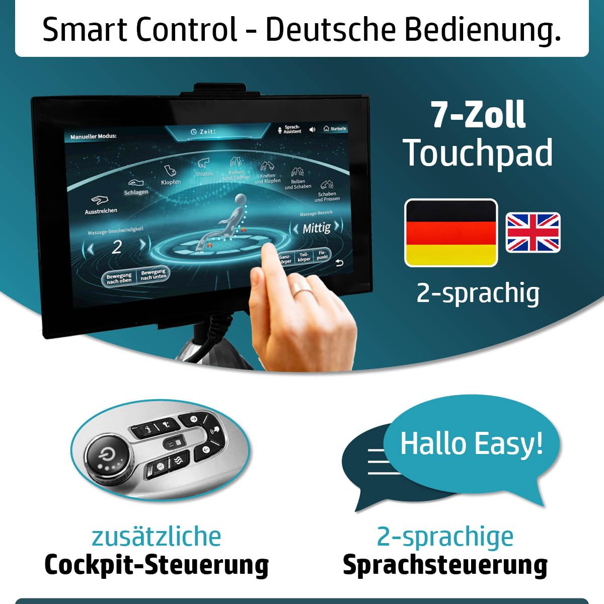 AMBINESS Massagesessel Relaxsessel YUNA | 60 Massageprogramme | deutsche Bediensprache | Zero Gravity-Funktion | 3D-Massagetechnologie Ganzkörpermassage + Wärmefunktion | Vitalwertmessung | Cognac