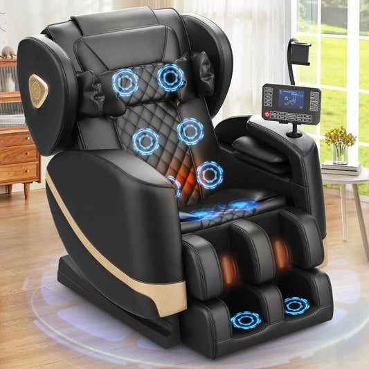 Massagesessel Ganzkörper, Zero Gravity Relaxsessel Massagestühle mit Taillen- und Beinheizung, Komfort-Airbags, Fußrollen, 10 Massagerollen, Bluetooth-Lautsprecher, Fernbedienung