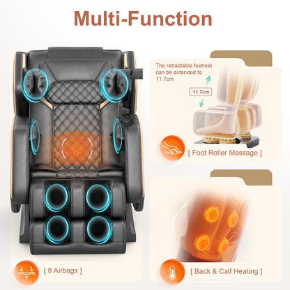 NAGLIFOR Massagesessel,Ganzkörper-Massagestuhl, 14 Massagerollen, Rücken- und Beinheizung, Fußmassage, 8 Airbags, Bluetooth-Lautsprecher, Touch-Fernbedienung für Familie und Freunde