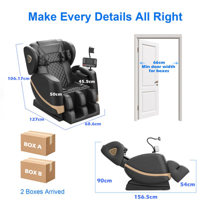 Massagesessel Ganzkörper, Zero Gravity Relaxsessel Massagestühle mit Taillen- und Beinheizung, Komfort-Airbags, Fußrollen, 10 Massagerollen, Bluetooth-Lautsprecher, Fernbedienung