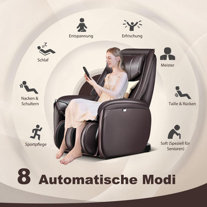 COSTWAY Elektrischer Massagesessel, Zero Gravity SL Spur Massagestuhl, Relaxsessel Liegestuhl mit Ganzkörpermassage, Rückenheizung, Wadenairbag-Massage, Fernbedienung, Rädern & Kissen (Schwarz)