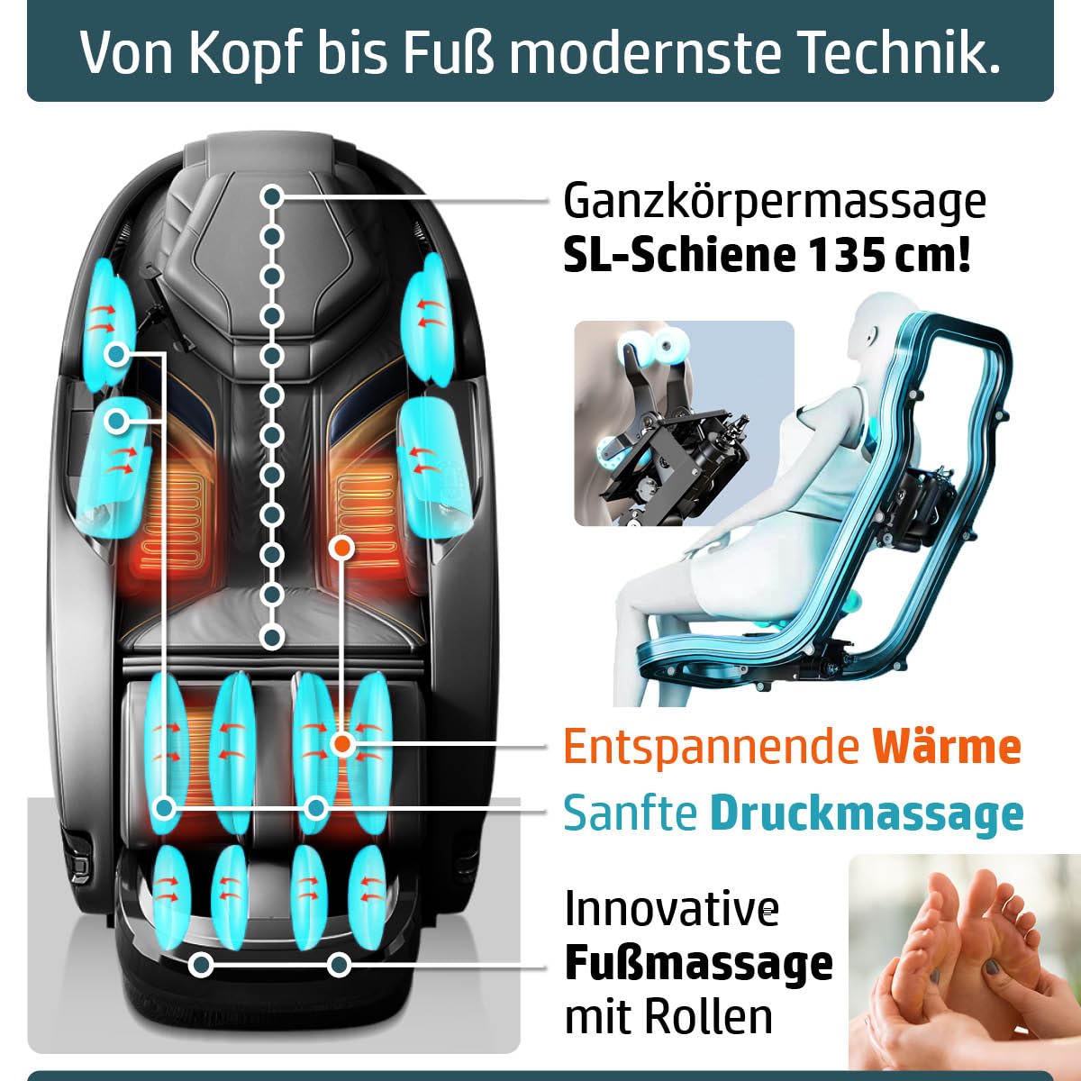AMBINESS Massagesessel Relaxsessel YUNA | 60 Massageprogramme | deutsche Bediensprache | Zero Gravity-Funktion | 3D-Massagetechnologie Ganzkörpermassage + Wärmefunktion | Vitalwertmessung | Cognac